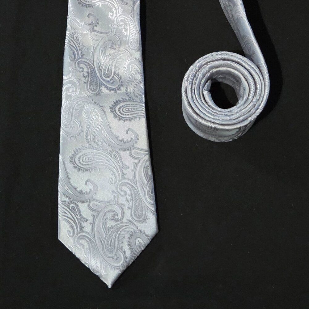 Paul Malone Silver Paisley Neck Tie Luxury Polyester‎ Formal Wedding